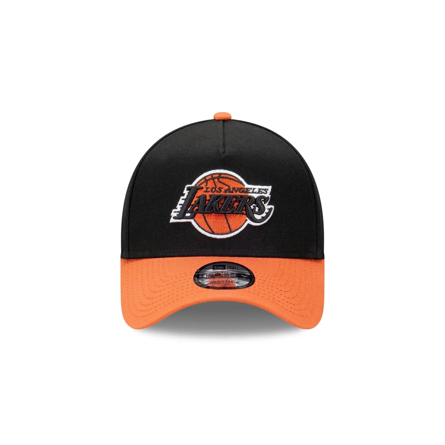 LA Lakers Hat - Burnt Redwood 2-Tone Black Orange 9Forty A-Frame NBA Snapback Cap - New Era